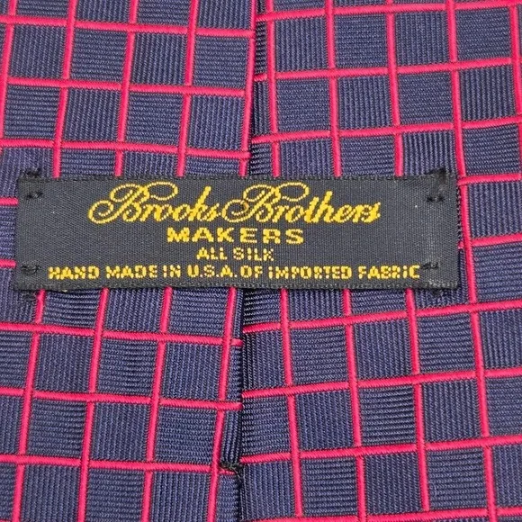 Brooks Brothers "Makers" 100% Silk Tie Navy & Hot‎ Pink Grid Pattern Necktie - Picture 3 of 5